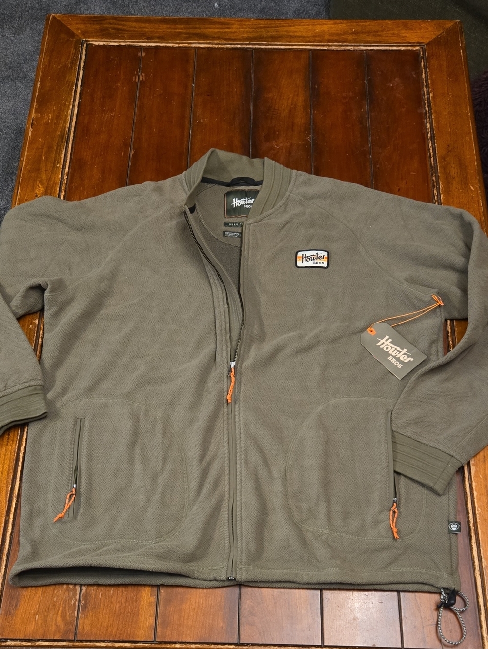 Howler Brothers Olive Fleece Zip Jacket with Orange Accents